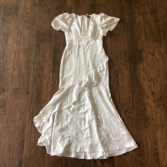 Lulus Eternal Bond White Satin Ruffled Flutter Sleeve Maxi Dress - Picture 10 of 13